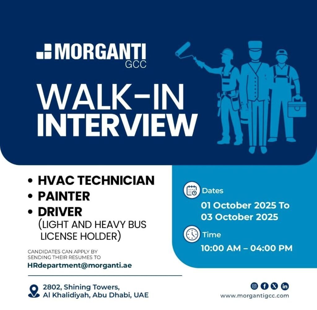 Morganti GCC Abu Dhabi Walk-In Interview 2025: Opportunities for HVAC, Painters, and Drivers 1 Morganti GCC Abu Dhabi Walk-In Interview 2025