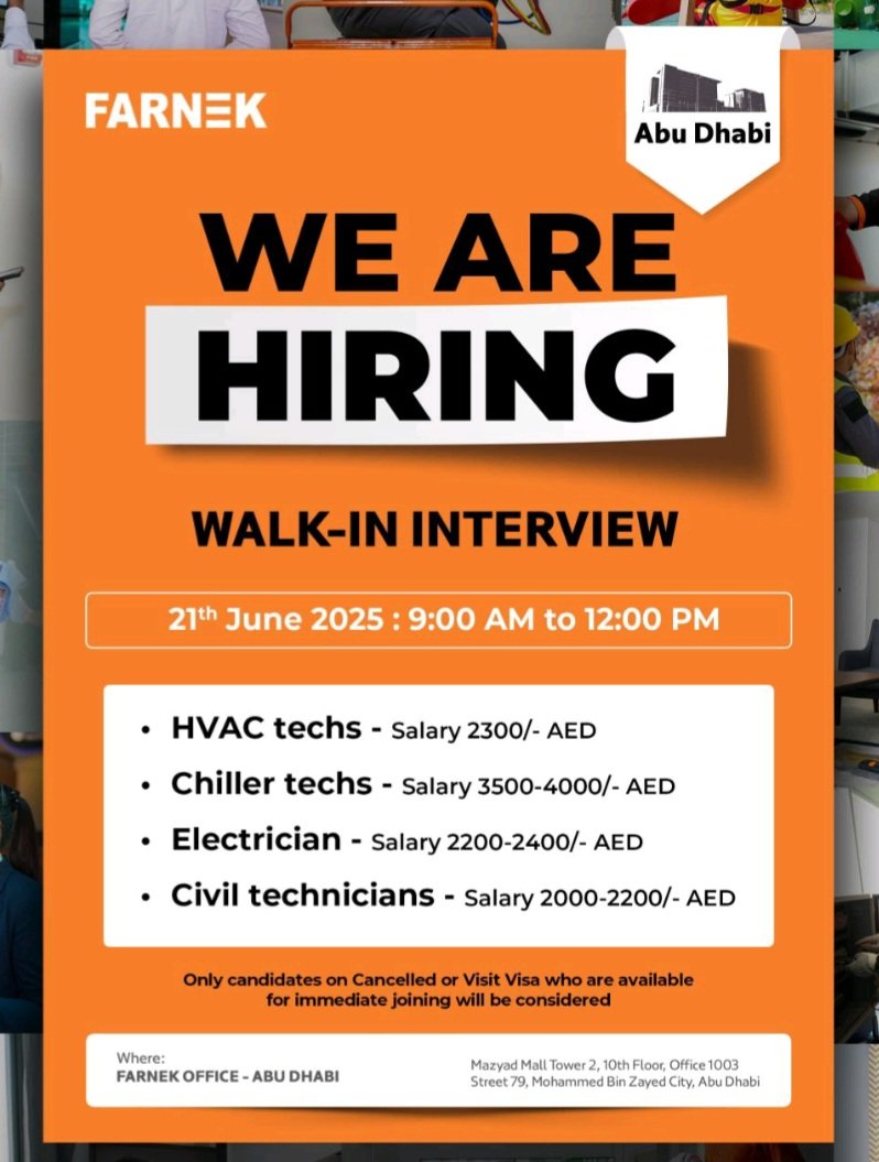 Farnek Careers 2025 in abu dhabi Walk in Interview