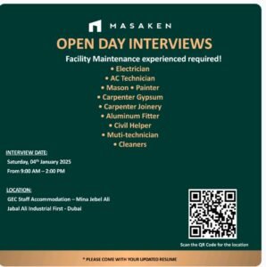 Masaken Facility Management Services Open Day Recruitment in Dubai 2025
