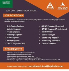 Skilled Professionals Wanted – Taj Dhabi Construction Co. Careers! 2025