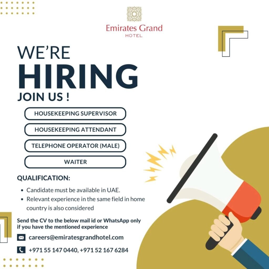 Join the Emirates Grand Hotel Team: A Leader in Dubai’s Hospitality Industry