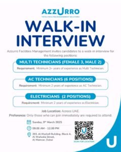Azzurro Walk in Interview in Dubai 2025: Dates, Venues, and Key Details