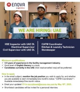 2025 Hiring Alert: Enova Facilities Management Jobs in Dubai