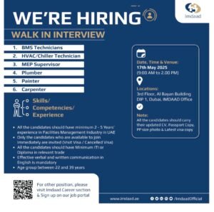 Imdaad Walk-in Interviews Dubai 2025: Dates, Venues, and Vacancies