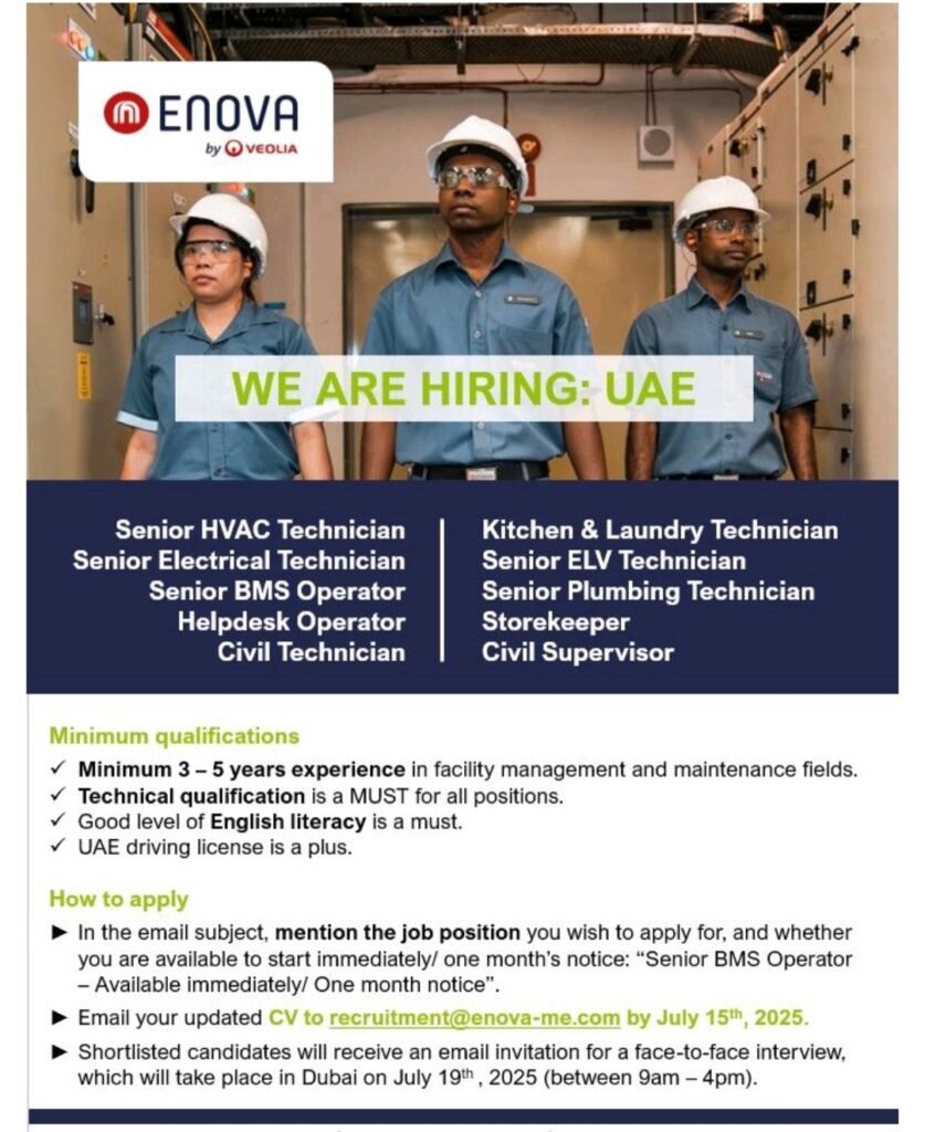 2025 Hiring Alert: Enova Facilities Management Jobs in Dubai