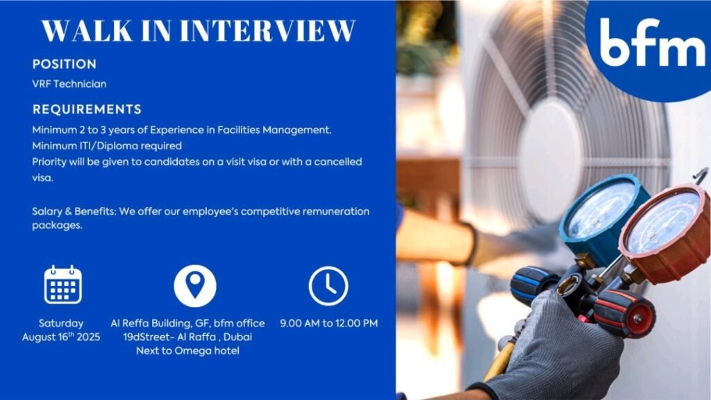 Job Vacancies In Dubai With BFM Bloom Facilities Management Walk-In Interviews