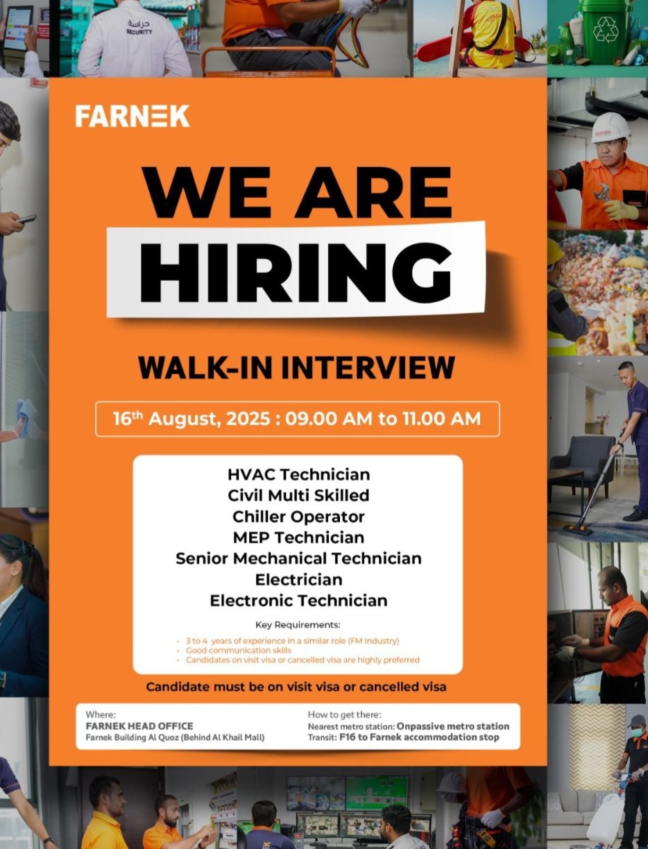Land Your Next Technical Role in Dubai: Farnek Walk-In Interviews This Week 1 Why Farnek Careers is Your Best Job Opportunity in UAE 2025