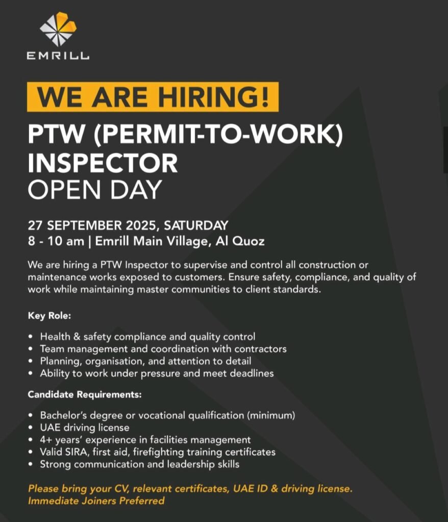 Emrill Services Walk-In Interview for PTW (Permit-to-Work) Inspector – September 2025