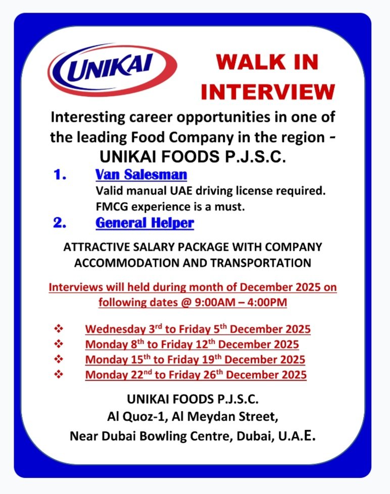 Unikai Foods Jobs In Dubai 2025: Dates, Venues, and Key Details