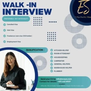 EvSye Facility Walk in Interview in Dubai 2025: Dates, Venues, and Key Details