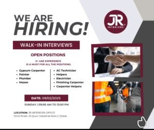 JR Interiors Walk in Interview in Dubai 2025: Dates, Venues, and Key Details