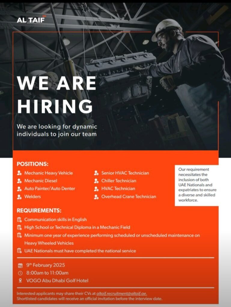 AL TAIF Walk in Interview in Abu Dhabi 2025: Dates, Venues, and Key Details 1 AL TAIF Walk in Interview in Abu Dhabi 2025: Dates, Venues, and Key Details