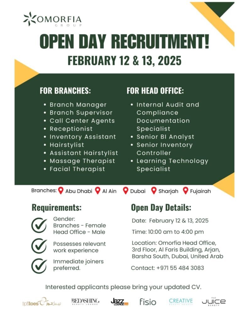 Omorfia Group Careers Walk in Interview in Dubai 2025: Dates, Venues, and Key Details