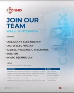 Conmix Careers Walk in Interview in Dubai-Abu Dhabi 2025: Dates, Venues, and Key Details