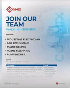 Conmix Careers Walk in Interview in Dubai-Abu Dhabi 2025: Dates, Venues, and Key Details