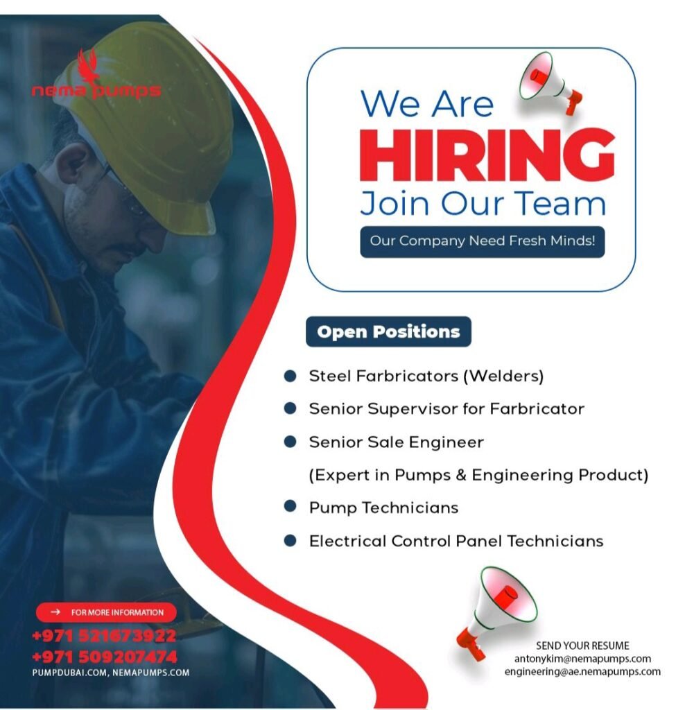 NEMA Pumps International Jobs in Dubai 2025: Dates, Venues, and Key Details