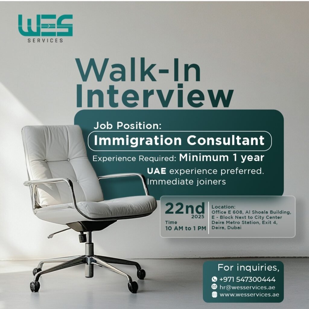 WES Services Walk in Interview in Dubai 2025: Dates, Venues, and Key Details