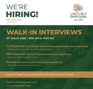 Desert Group Walk in Interview in Dubai 2025: Dates, Venues, and Key Details 1 https://desertgroup.ae/career/Desert Group Walk in Interview in Dubai 2025: Dates, Venues, and Key Details
