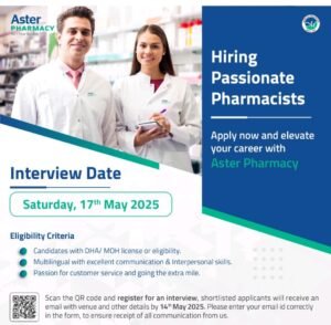 Aster Pharmacy Walk in Interview in UAE 2025: Dates, Venues, and Key Details