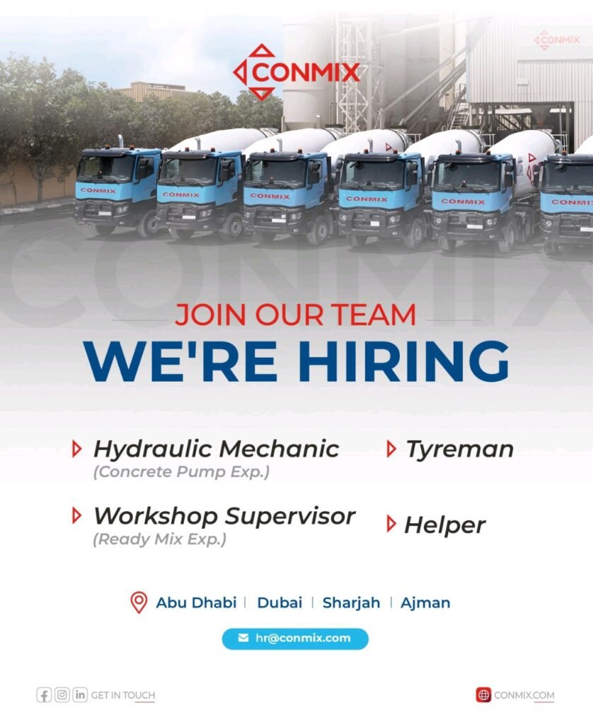 Conmix Careers Walk in Interview in Dubai-Abu Dhabi 2025: Dates, Venues, and Key Details