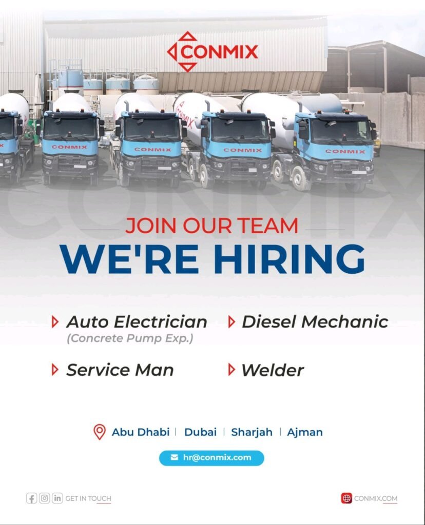 Conmix Careers Walk in Interview in Dubai-Abu Dhabi 2025: Dates, Venues, and Key Details