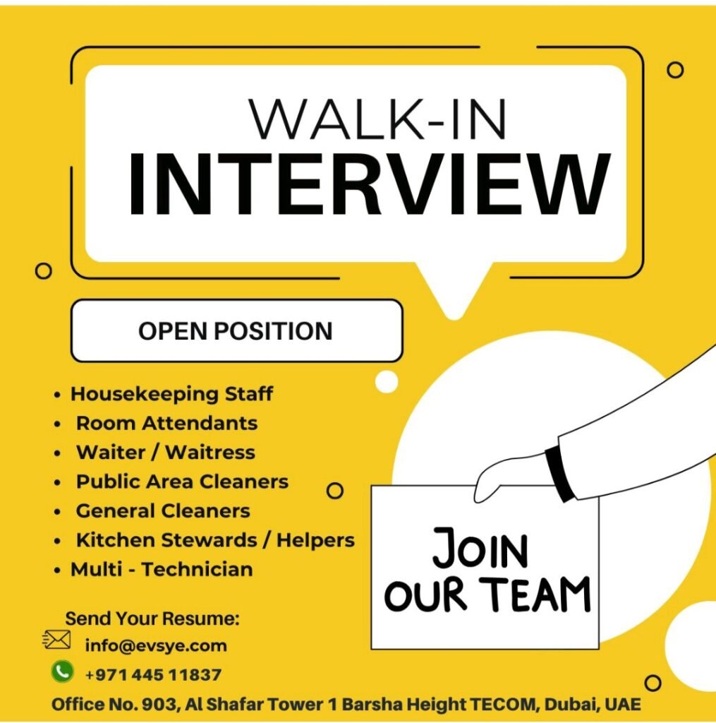 EvSye Facility Walk in Interview in Dubai 2025: Dates, Venues, and Key Details