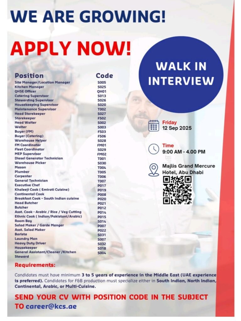 Kelvin Catering Services Walk-In Interview: Your Chance to Join a Growing Team in Abu Dhabi 1 Kelvin Catering Services Walk-In Interview: Your Chance to Join a Growing Team in Abu Dhabi