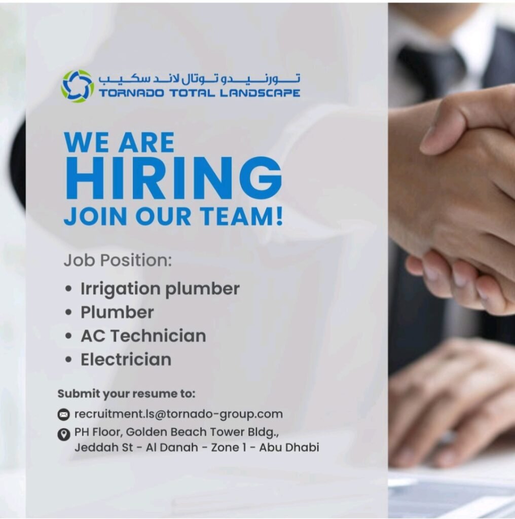 Tornado Group Jobs in Abu Dhabi 2025: Dates, Venues, and Key Details 1 Tornado Total Landscape is Hiring Skilled Technicians