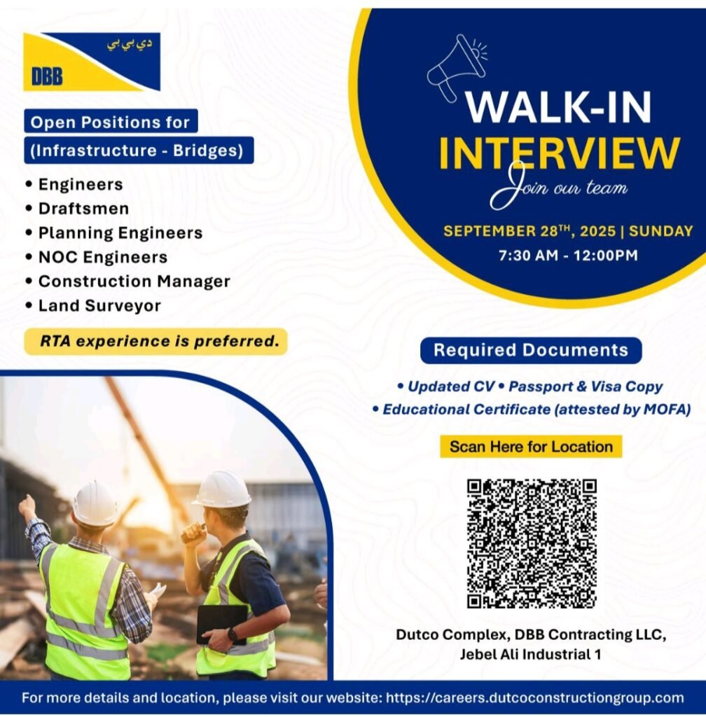 DBB Contracting Walk in Interview in Dubai 2025: Dates, Venues, and Key Details 1 DBB Contracting Walk in Interview in Dubai 2025: Dates, Venues, and Key Details