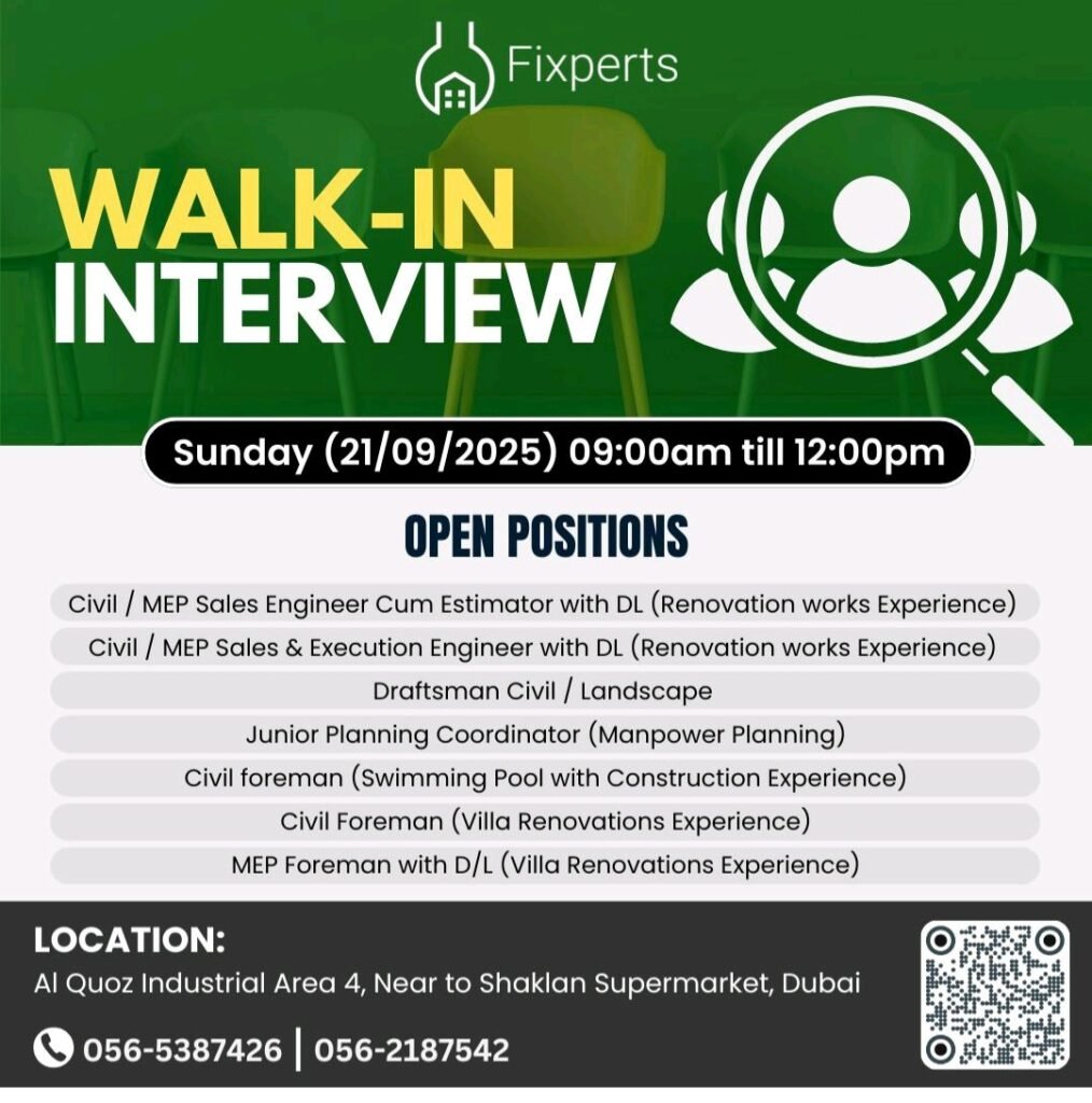 Fixperts Contracting Walk in Interview in Dubai 2025: Dates, Venues, and Key Details