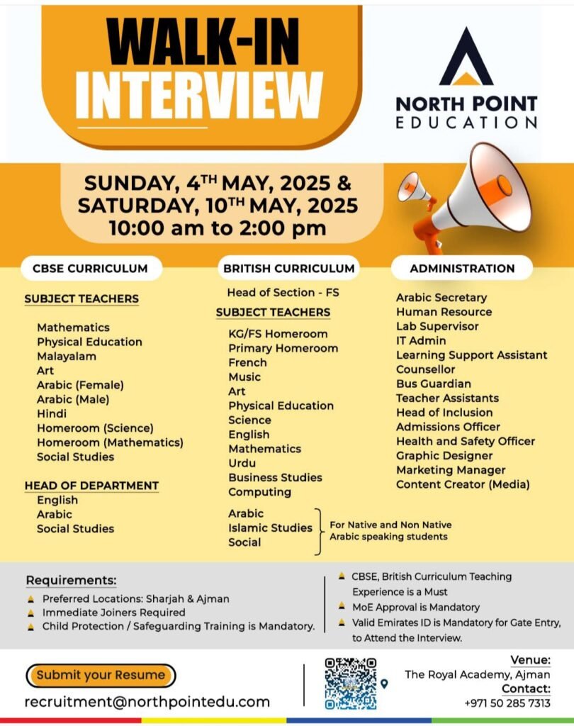 Royal Academy Walk in Interview in Ajman 2025: Dates, Venues, and Key Details