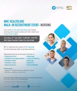 NMC Healthcare Walk in Interview in Dubai 2025: Dates, Venues, and Key Details 1 NMC Healthcare Walk in Interview in Dubai 2025: Dates, Venues, and Key Details