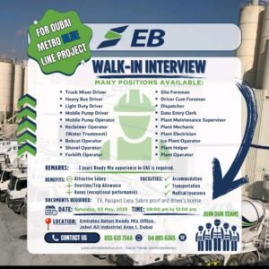 Emirates Beton Ready Mix walk in interview 2025: Dates, Venues, and Key Details