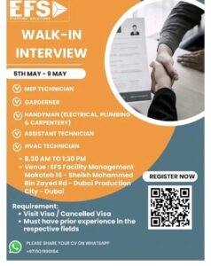 EFS Staffing Walk in Interview in Dubai 2025: Dates, Venues, and Key Details
