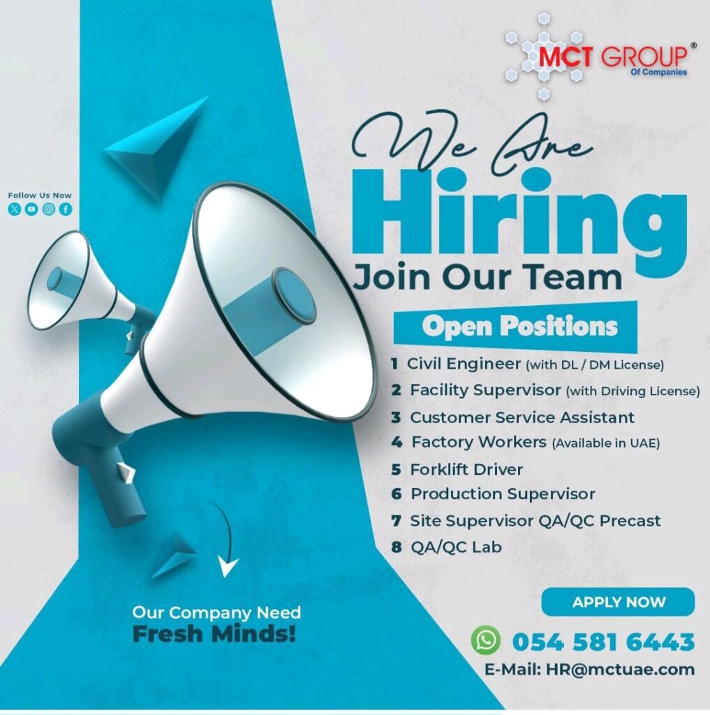 Unlock Your Career Potential: MCT Group of Companies is Now Hiring in the UAE