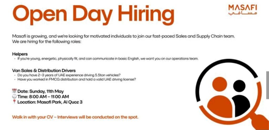 Masafi Open Day Hiring in Dubai 2025: Dates, Venues, and Key Details