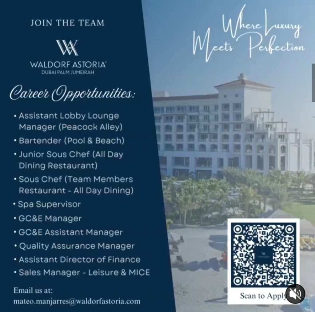 Waldorf Astoria Dubai Palm Jumeirah Careers 2025: Dates, Venues, and Key Details