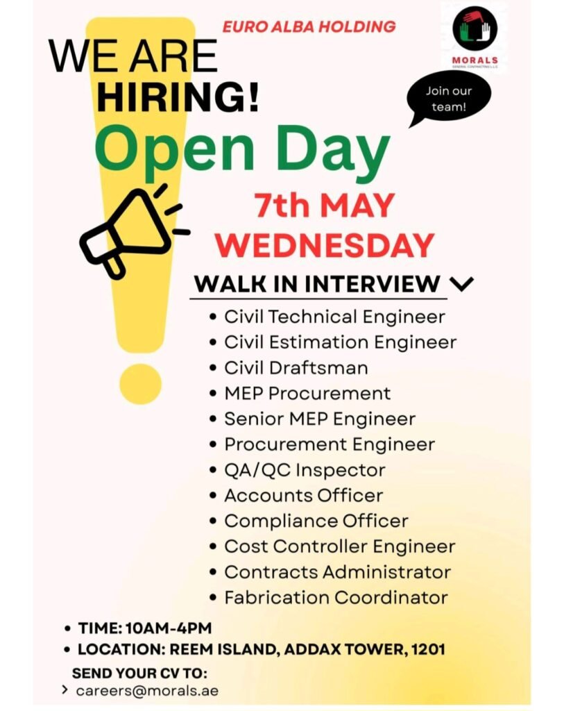 Morals General Contracting Walk in Interview in Abu Dhabi 2025: Dates, Venues, and Key Details