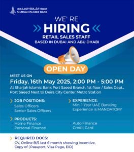 Sharjah Islamic Bank Open Day Recruitment in Dubai 2025