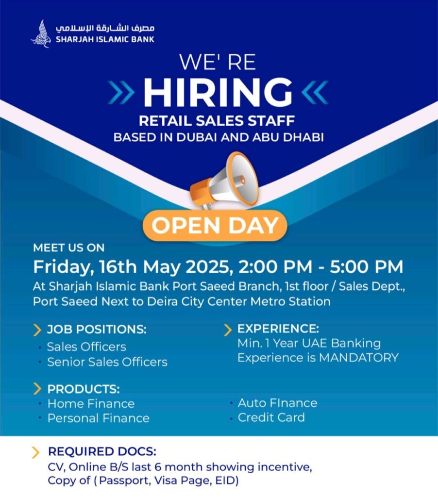 Sharjah Islamic Bank Open Day Recruitment in Dubai 2025