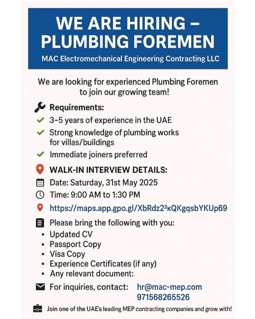 MAC Electromechanical Engineering LLC careers in Dubai 2025: Dates, Venues, and Key Details