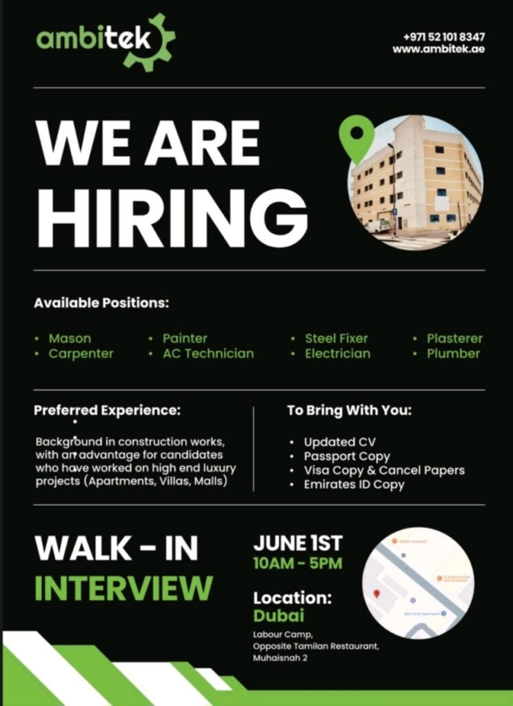 Ambitek Walk in Interview in Dubai 2025: Dates, Venues, and Key Details