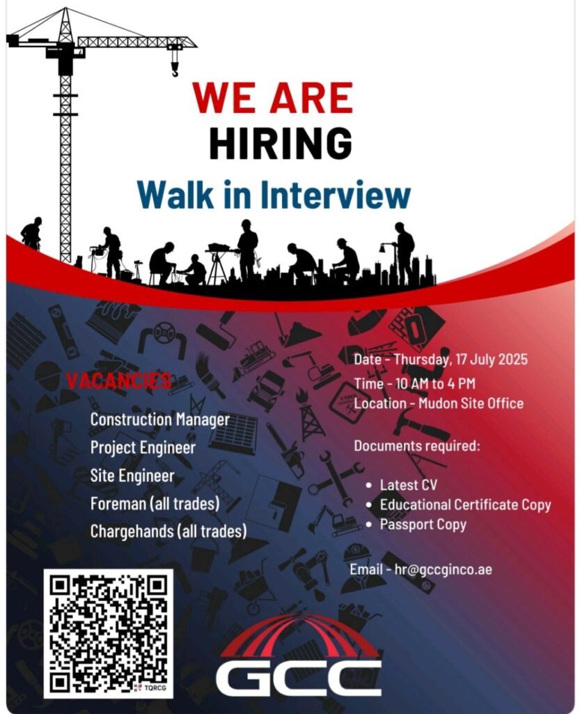 GCC Contracting Walk in Interview in Dubai 2025: Dates, Venues, and Key Details
