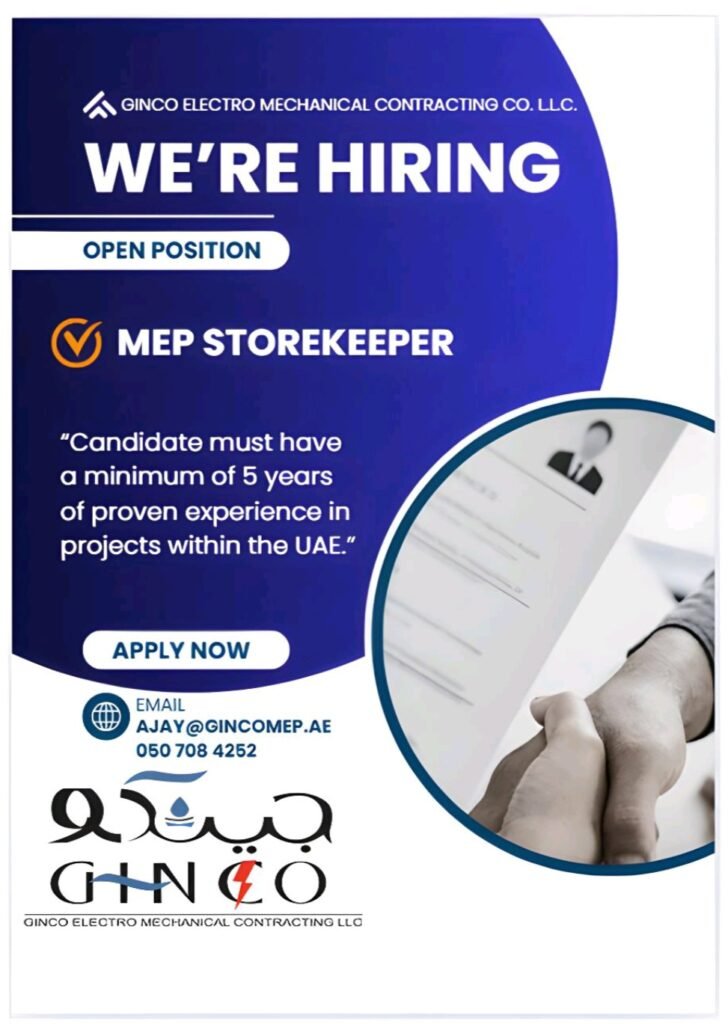 Build Your Career in the UAE: Ginco Electromechanical is Hiring Project Engineers and Storekeepers