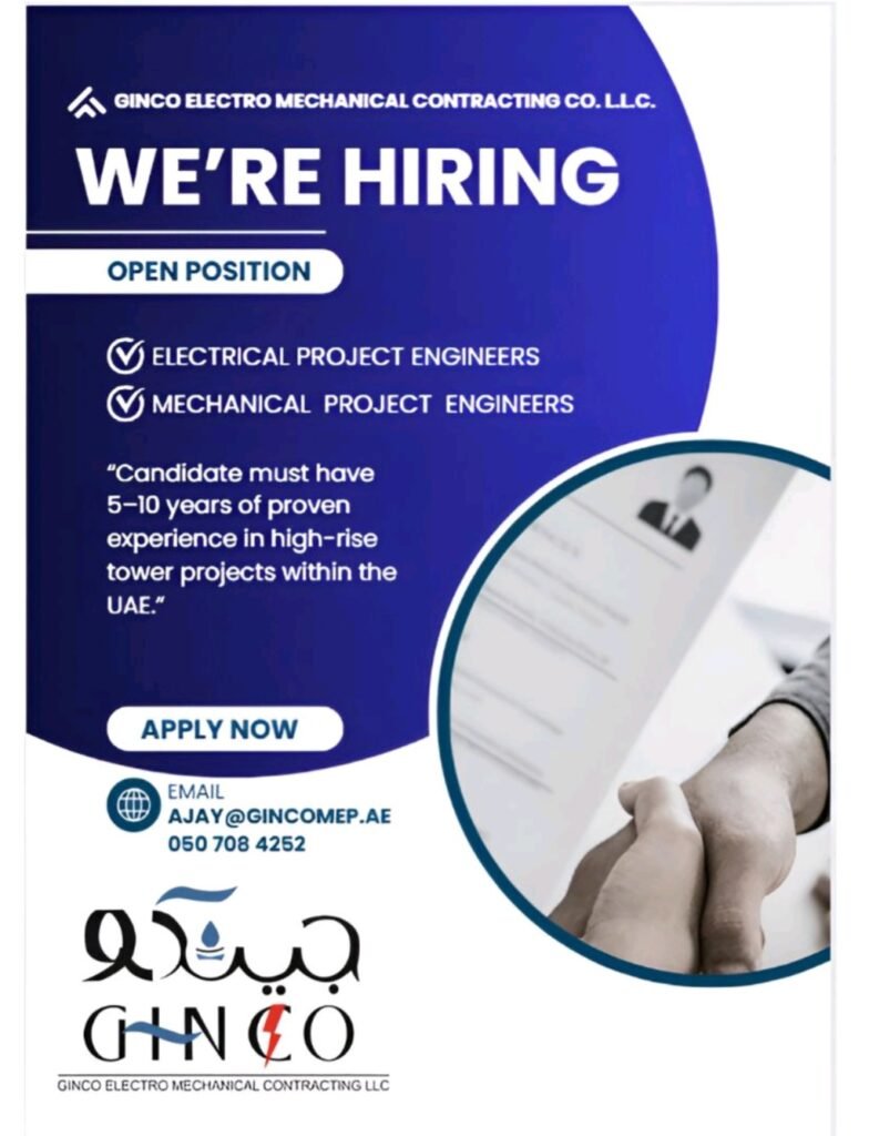 Build Your Career in the UAE: Ginco Electromechanical is Hiring Project Engineers and Storekeepers