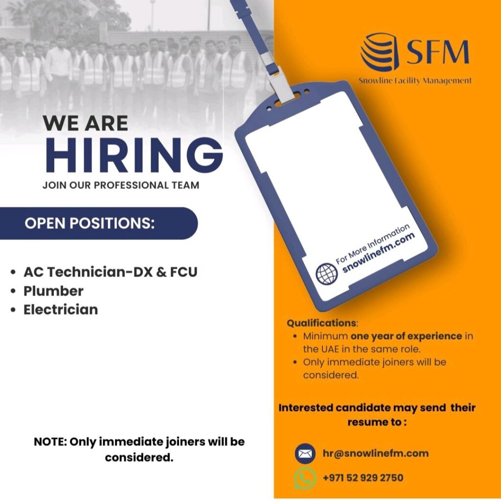 Snowline Facility Management Careers 2026: Latest Job Vacancies in UAE 1 Snowline Facility Management Careers 2026: Latest Job Vacancies in UAE