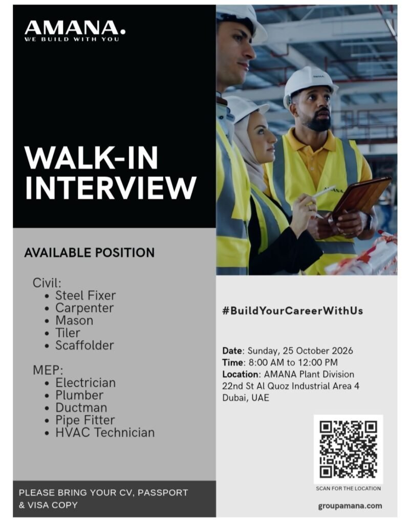 AMANA Walk-In Interview in Dubai