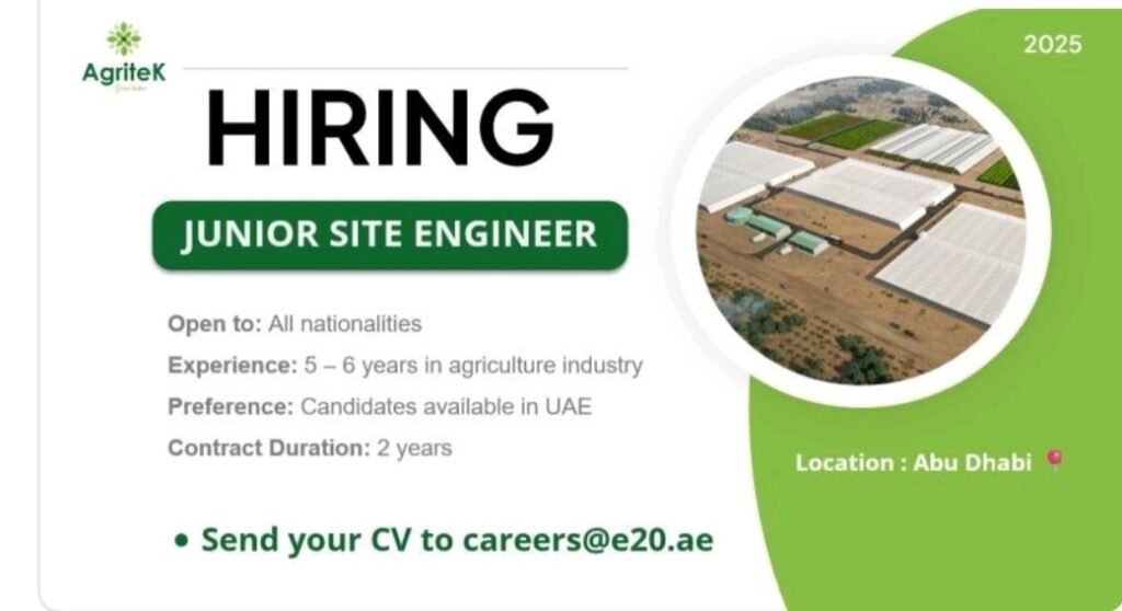 Junior Site Engineer Jobs in Abu Dhabi – Apply Now with Agritek 2025