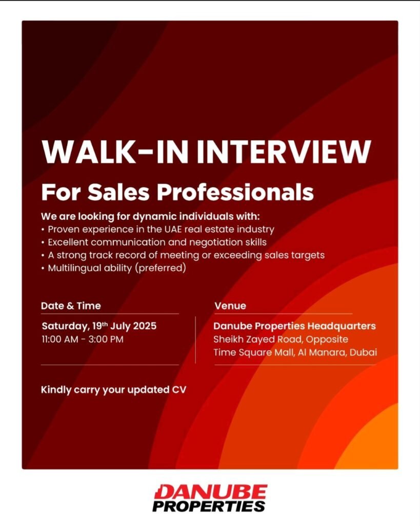 We're Hiring! Join Danube Properties' High-Performing Sales Force