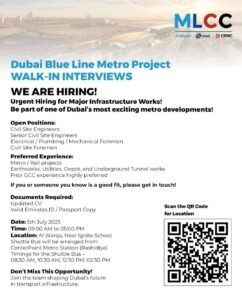 Dubai Blue Line Metro Project Walk in Interview 2025: Dates, Venues, and Key Details